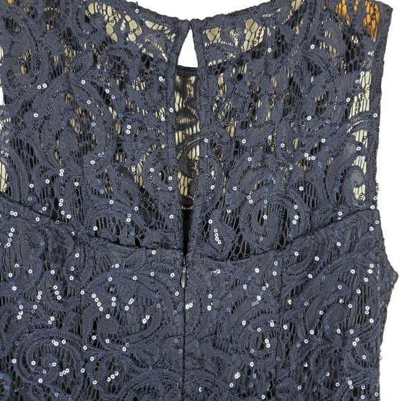 NEW MARINA Sequin Lace Gown Dress Sz 6 Navy Blue Sleeveless Sheath Keyhole Back - Picture 7 of 16